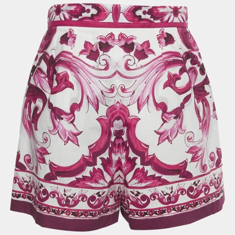 Pre Owned Dolce & Gabbana Pink Majolica Print Poplin Shorts M