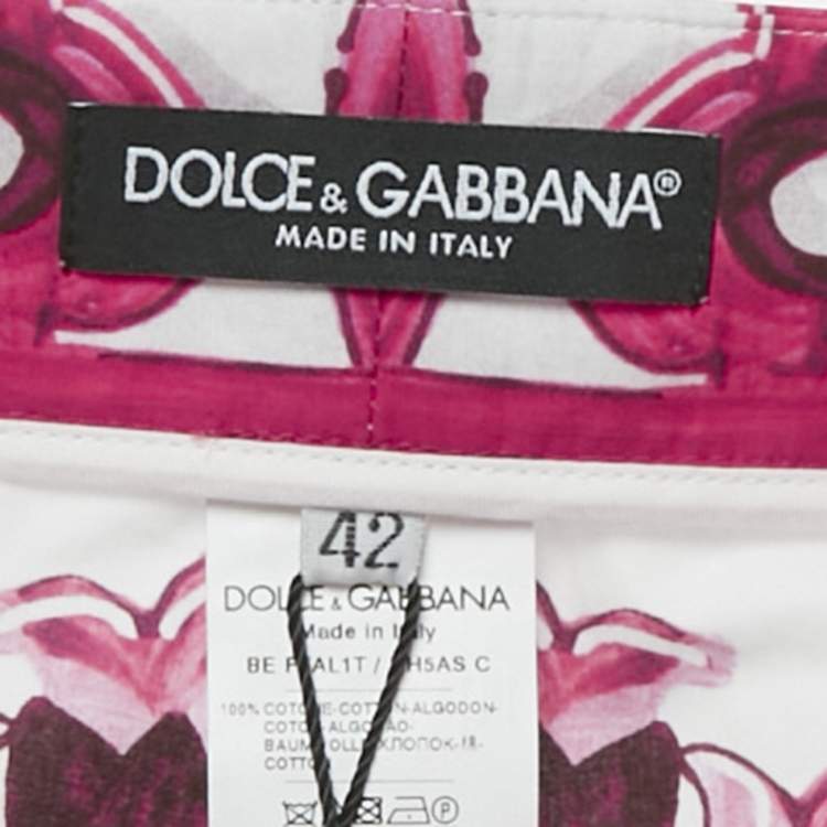 Pre Owned Dolce & Gabbana Pink Majolica Print Poplin Shorts M