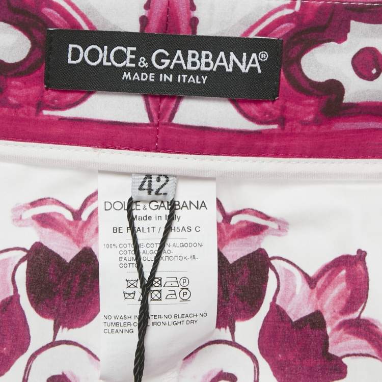 Pre Owned Dolce & Gabbana Pink Majolica Print Poplin Shorts M