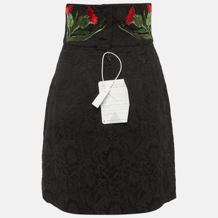 مملوكة مسبقًا Dolce & Gabbana Black Floral Embroidered Cotton Blend Short Skirt S