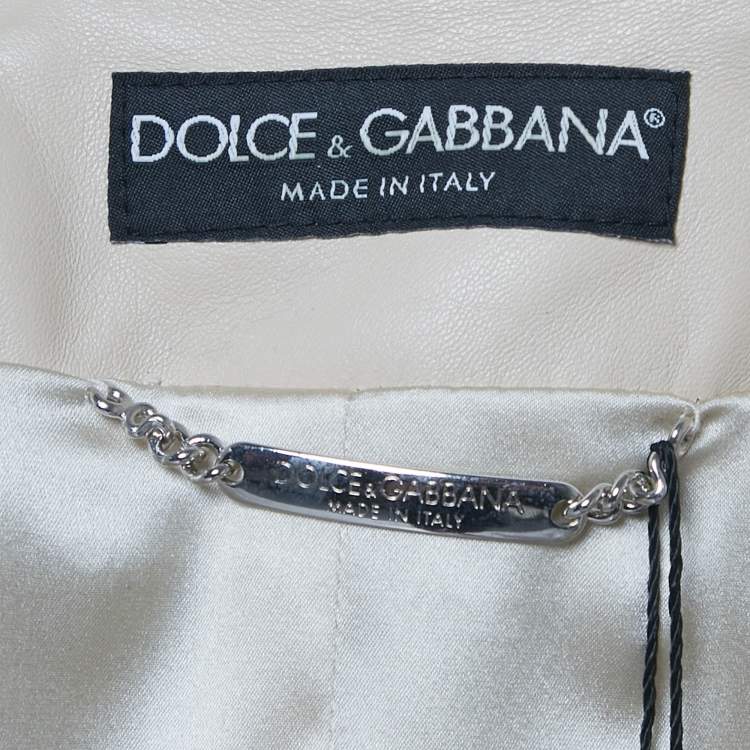 Pre Owned Dolce & Gabbana Beige Crystal Embellished Leather Jacket S