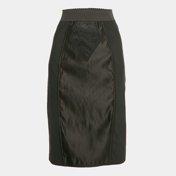 مملوكة مسبقًا Dolce & Gabbana Black Stretch Crepe and Satin Pencil Skirt M