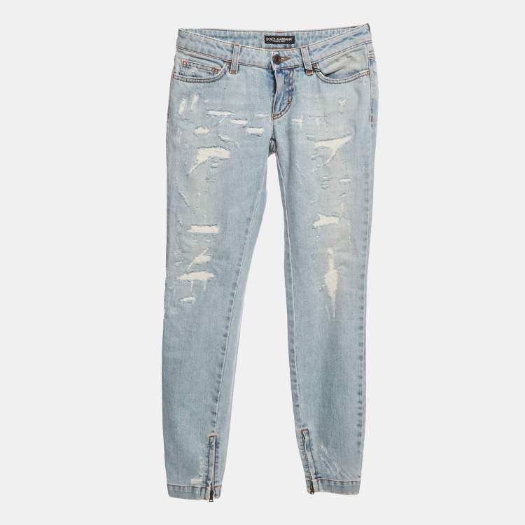 Pre Owned Dolce & Gabbana Blue Distressed Denim Pretty Fit Jeans XS/Waist 26"