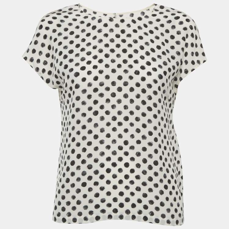 Pre Owned Dolce & Gabbana White Polka Dots Silk Top M