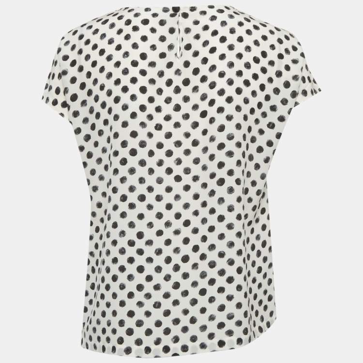 Pre Owned Dolce & Gabbana White Polka Dots Silk Top M
