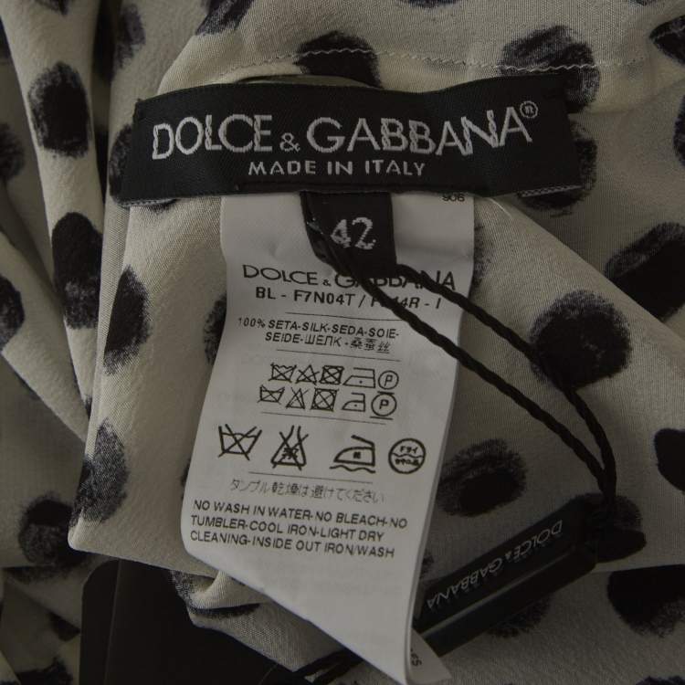 Pre Owned Dolce & Gabbana White Polka Dots Silk Top M
