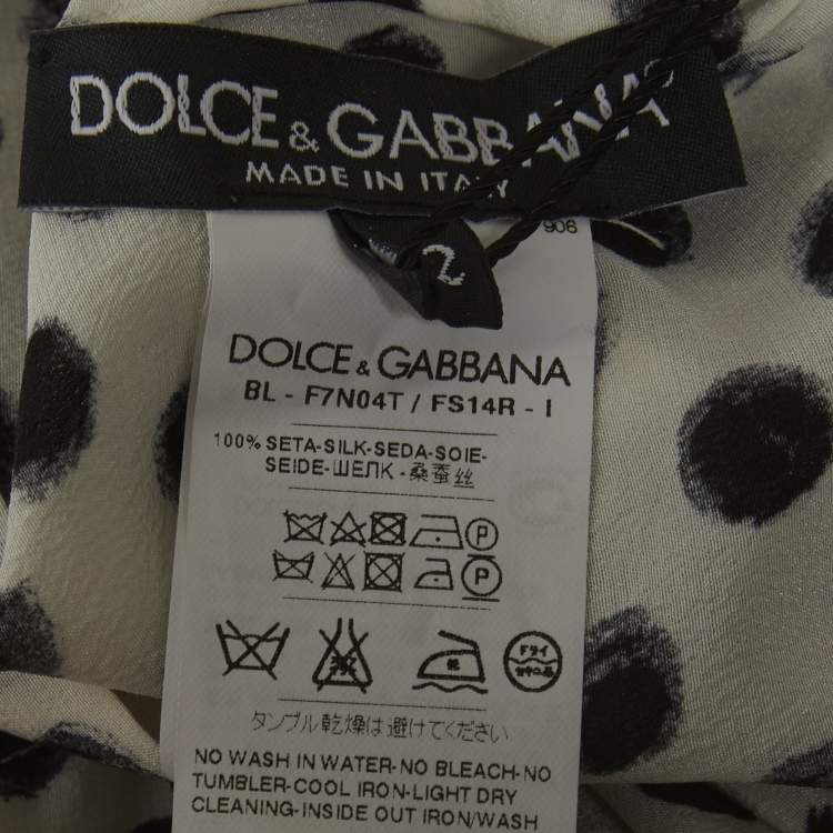Pre Owned Dolce & Gabbana White Polka Dots Silk Top M