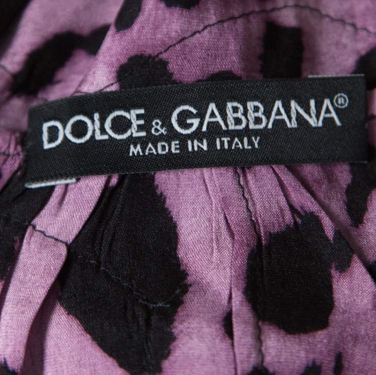 Pre Owned Dolce & Gabbana Purple and Black Animal Printed Lace Insert Baby Doll Dress S
