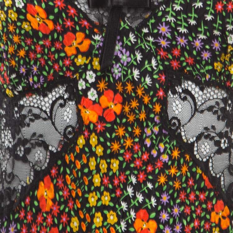 Pre Owned Dolce & Gabbana Multicolor Floral Print Silk Sheer Lace Insert Sleeveless Maxi Dress M