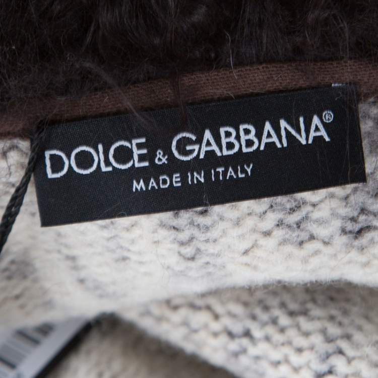 Pre Owned Dolce & Gabbana Brown Wool and Mohair Animal Printed Lamb Fur Trim Detail Jacket M