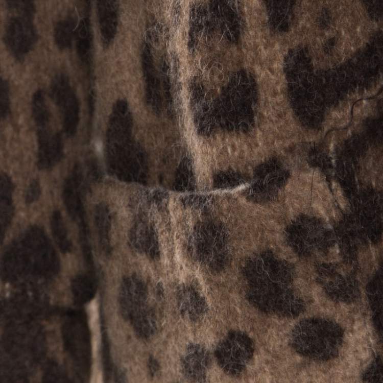 Pre Owned Dolce & Gabbana Brown Wool and Mohair Animal Printed Lamb Fur Trim Detail Jacket M