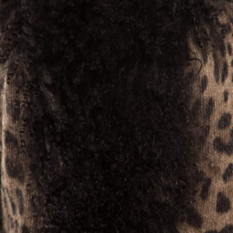 Pre Owned Dolce & Gabbana Brown Wool and Mohair Animal Printed Lamb Fur Trim Detail Jacket M