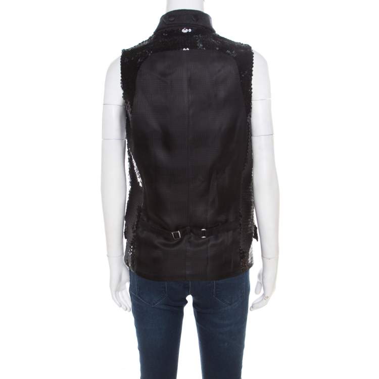 Pre Owned Dolce & Gabbana Black Sequined Double Breasted Vest S
