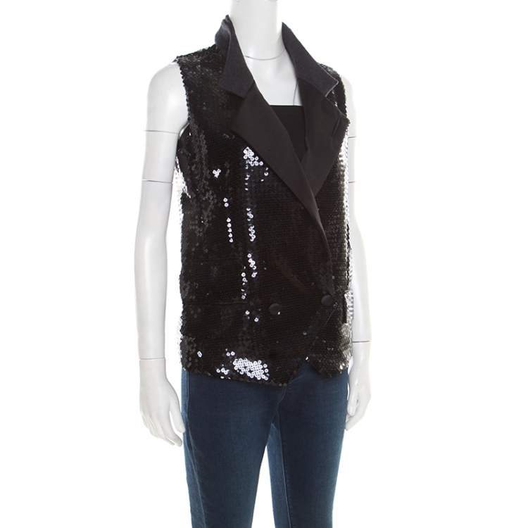 Pre Owned Dolce & Gabbana Black Sequined Double Breasted Vest S