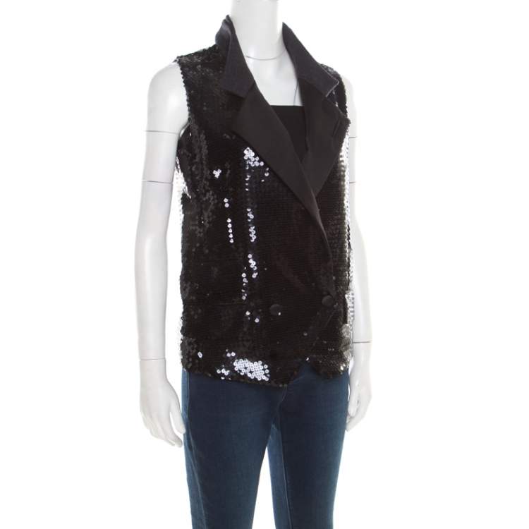 Pre Owned Dolce & Gabbana Black Sequined Double Breasted Vest S