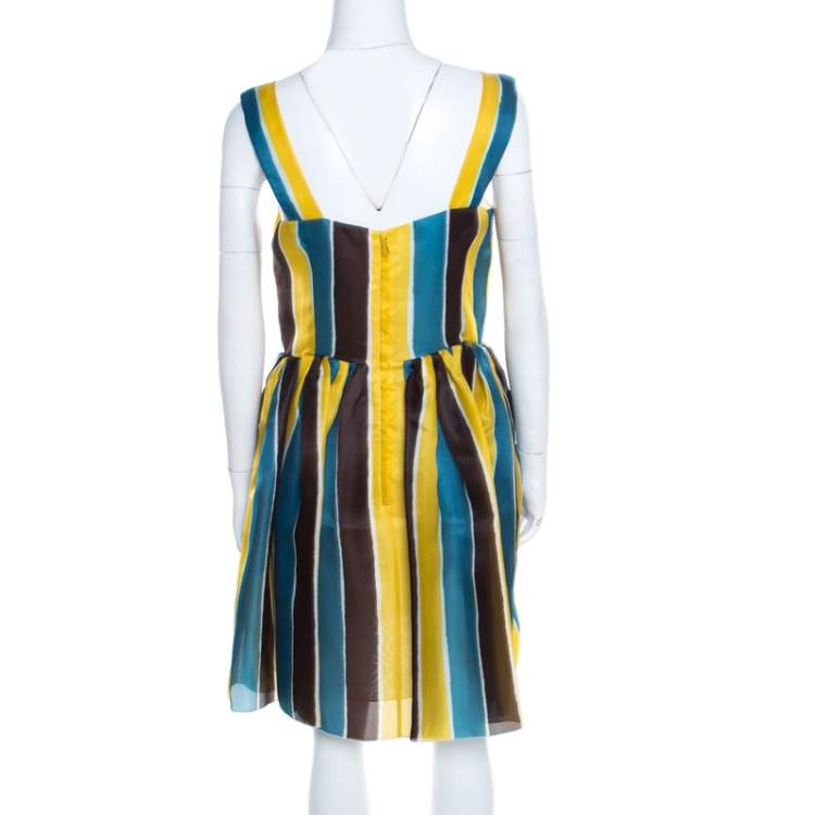 Pre Owned Dolce & Gabbana Multicolor Stripe Printed Silk Sleeveless Dress M