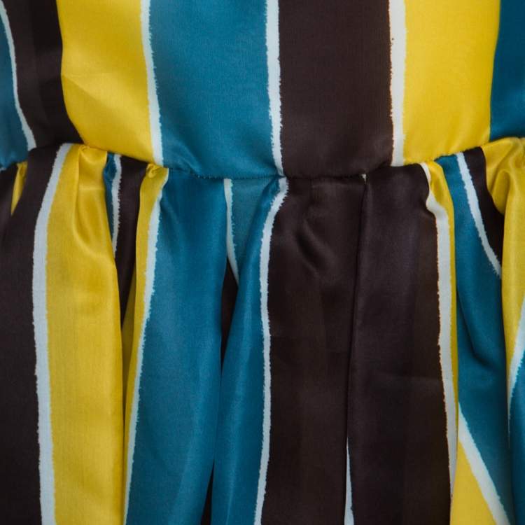 Pre Owned Dolce & Gabbana Multicolor Stripe Printed Silk Sleeveless Dress M