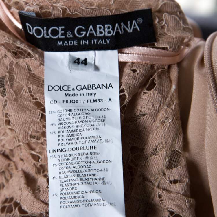 Pre Owned Dolce & Gabbana Beige Lace Detail Full Sleeve Sheath Dress M