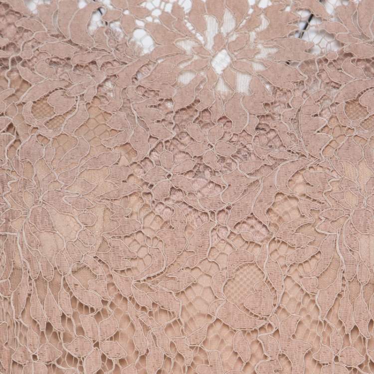 Pre Owned Dolce & Gabbana Beige Lace Detail Full Sleeve Sheath Dress M