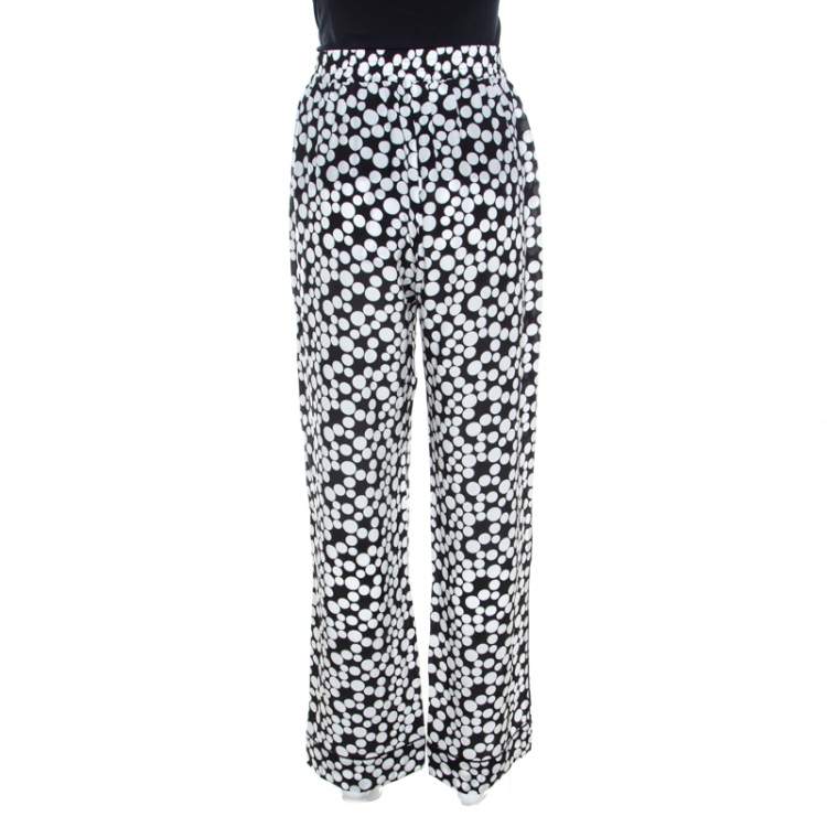 Pre Owned Dolce & Gabbana Monochrome Polka Dot Print Silk Straight Fit Trousers M