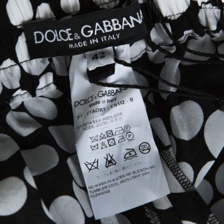 Pre Owned Dolce & Gabbana Monochrome Polka Dot Print Silk Straight Fit Trousers M