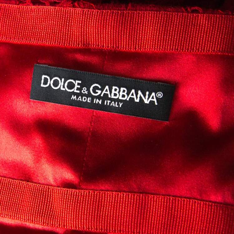 Pre Owned Dolce & Gabbana Red Lace Ruffled Skirt S