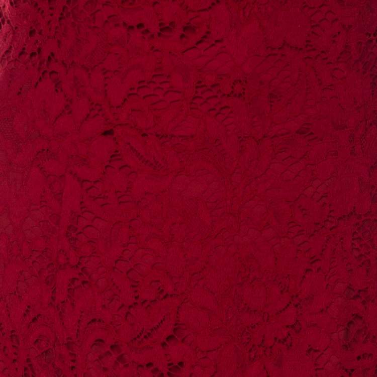 Pre Owned Dolce & Gabbana Red Lace Ruffled Skirt S