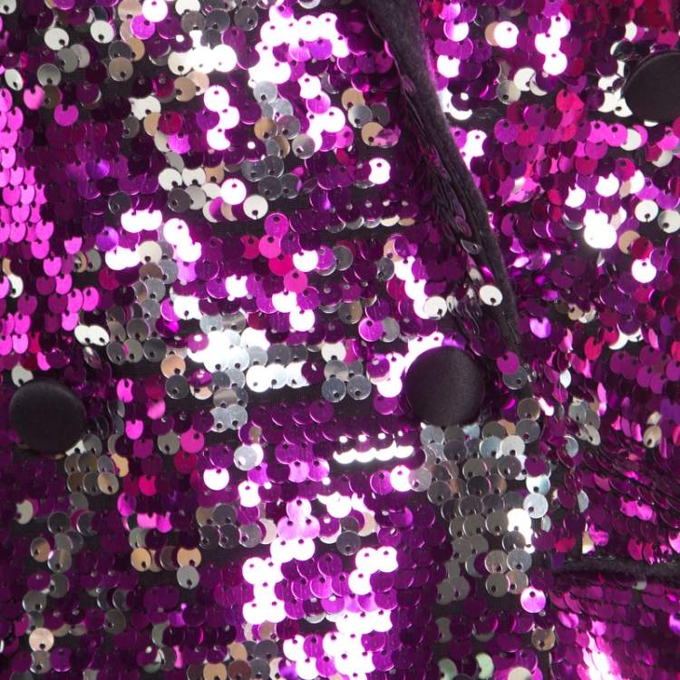 Pre Owned Dolce & Gabbana Fuscia Pink Sequin Paillette Embellished Velvet Trim Blazer M