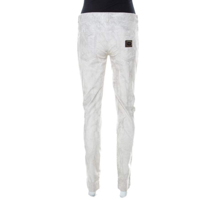 Pre Owned Dolce & Gabbana Monochrome Marbled Cotton Corduroy Tapered Pants M