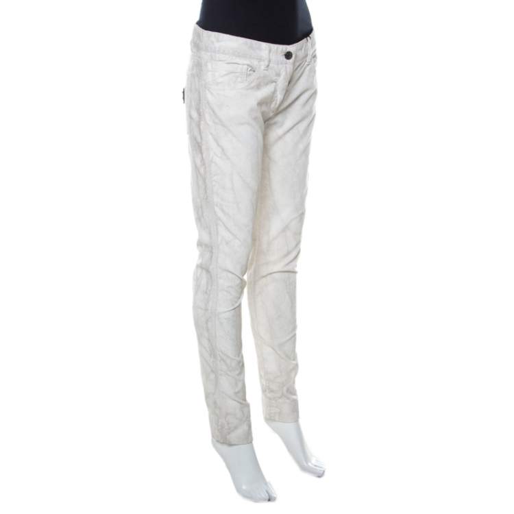 Pre Owned Dolce & Gabbana Monochrome Marbled Cotton Corduroy Tapered Pants M