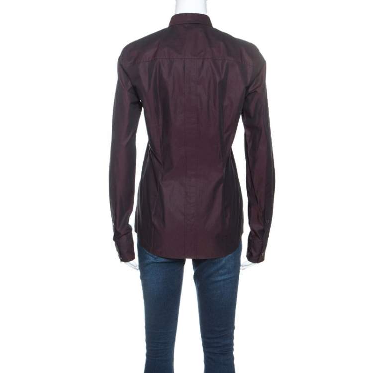 Pre Owned Dolce & Gabbana Plum Cotton Two Toned Button Front Shirt S
