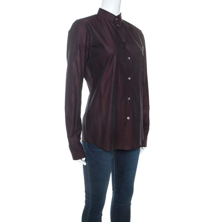 Pre Owned Dolce & Gabbana Plum Cotton Two Toned Button Front Shirt S