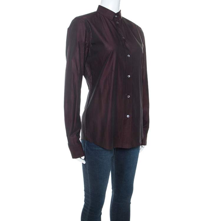 Pre Owned Dolce & Gabbana Plum Cotton Two Toned Button Front Shirt S