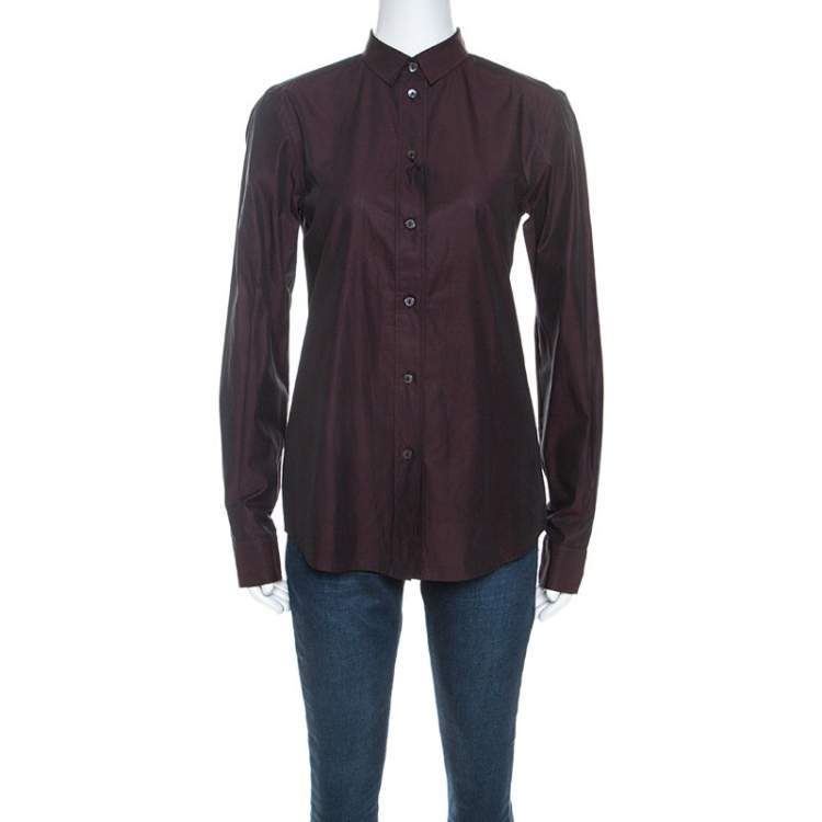 Pre Owned Dolce & Gabbana Plum Cotton Two Toned Button Front Shirt S