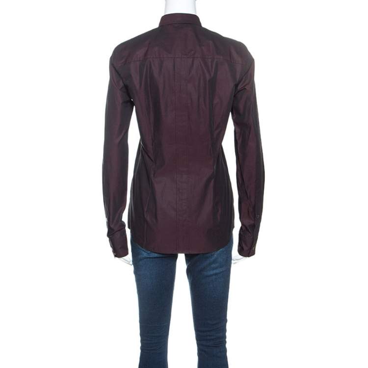 Pre Owned Dolce & Gabbana Plum Cotton Two Toned Button Front Shirt S
