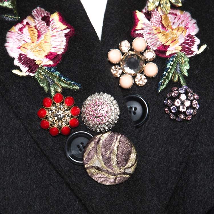 Pre Owned Dolce & Gabbana Dark Grey Wool Crystal Embellished Long Coat M