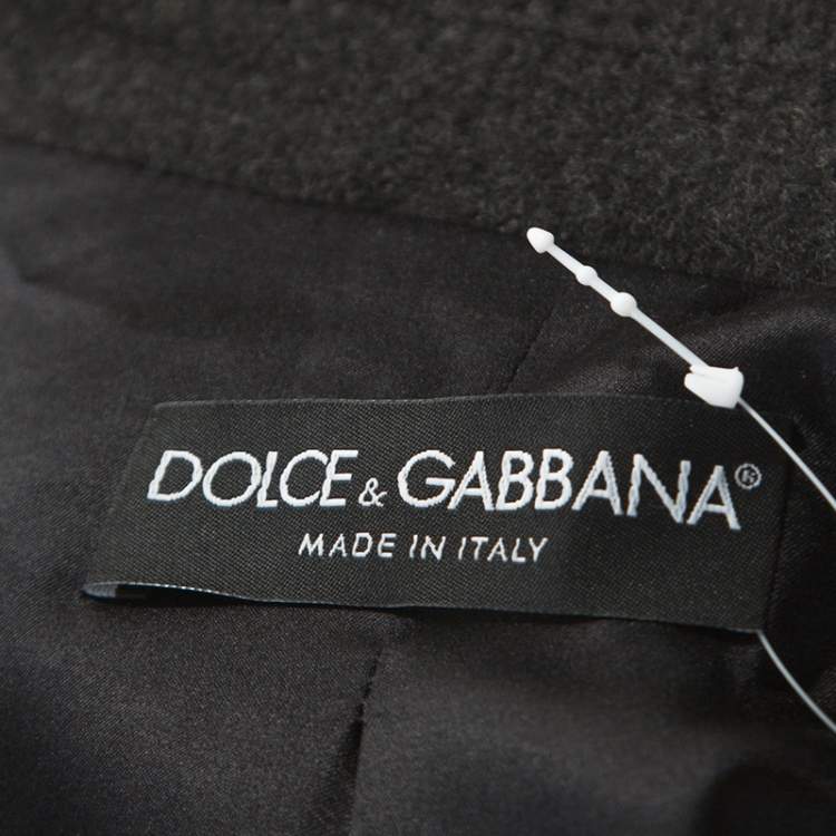 Pre Owned Dolce & Gabbana Dark Grey Wool Crystal Embellished Long Coat M