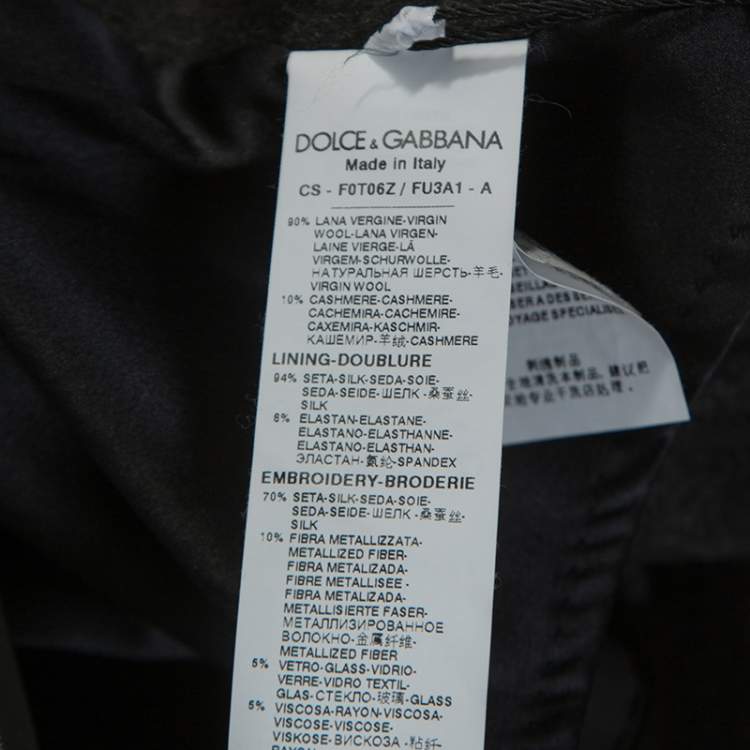 Pre Owned Dolce & Gabbana Dark Grey Wool Crystal Embellished Long Coat M