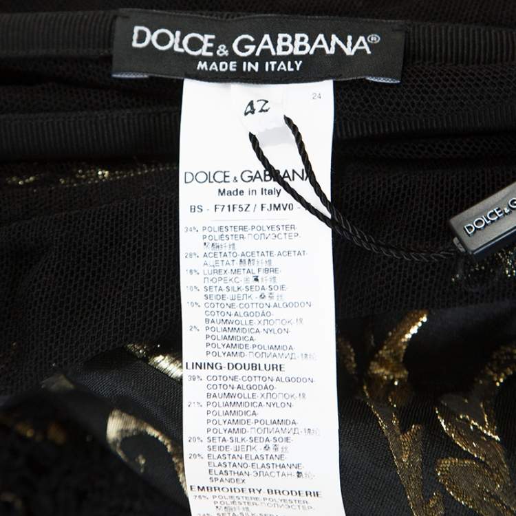 Pre Owned Dolce & Gabbana Black and Gold Jacquard Off Shoulder Corset Top M