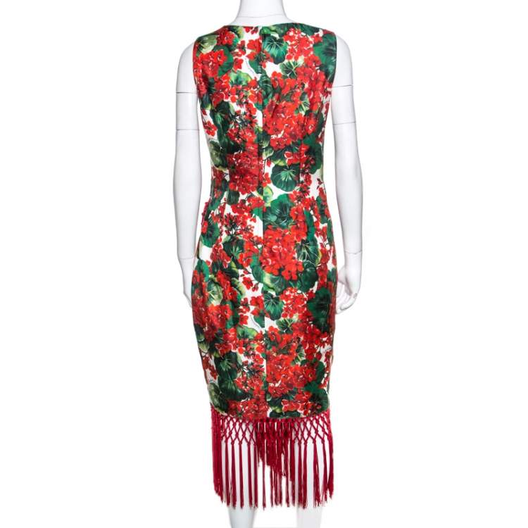 Pre Owned Dolce & Gabbana Multicolor Floral Print Silk Tasseled Faille Dress M