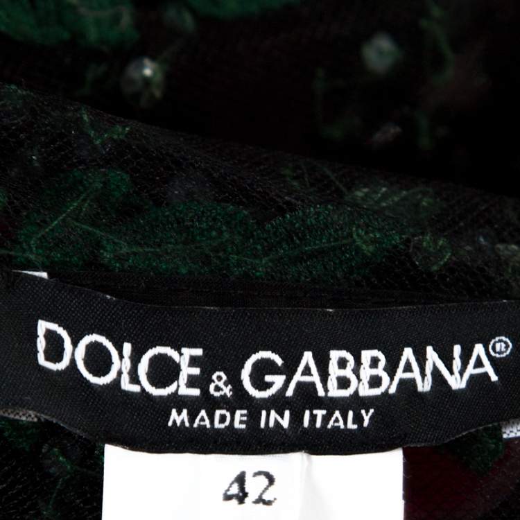 Pre Owned Dolce & Gabbana Black Floral Applique Embellished Tulle Corset Gown M