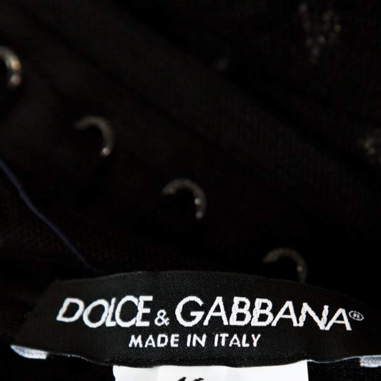 Pre Owned Dolce & Gabbana Black Embellished Mesh Ruffle Detail Tiered Dress L