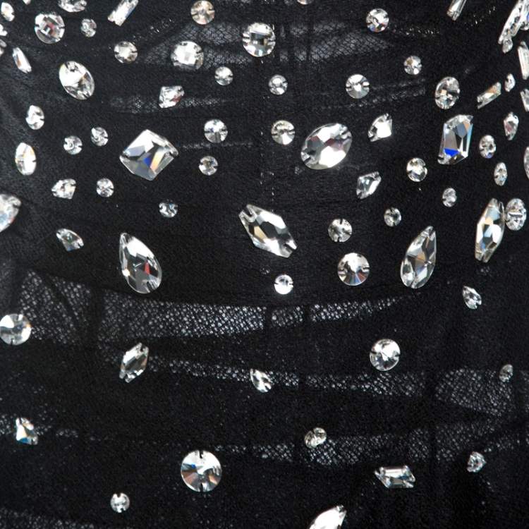 Pre Owned Dolce & Gabbana Black Embellished Mesh Ruffle Detail Tiered Dress L