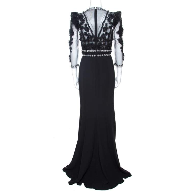 Pre Owned Dolce & Gabbana Black Silk Crepe Embellished Gown M