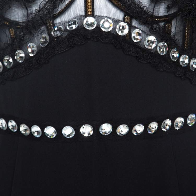 Pre Owned Dolce & Gabbana Black Silk Crepe Embellished Gown M