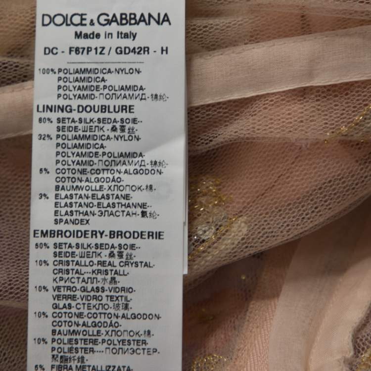 Pre Owned Dolce & Gabbana Pale Pink Embellished Floral Applique Tulle Corset Dress M
