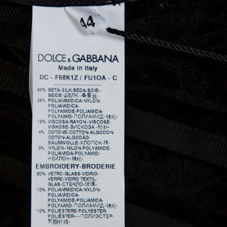 Pre Owned Dolce & Gabbana Black Crystal Embellished Sheer Tulle Paneled Gown M