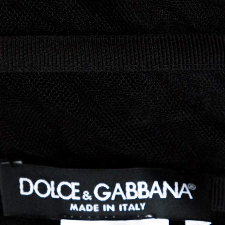 Pre Owned Dolce & Gabbana Black Crystal Embellished Sheer Tulle Paneled Gown M