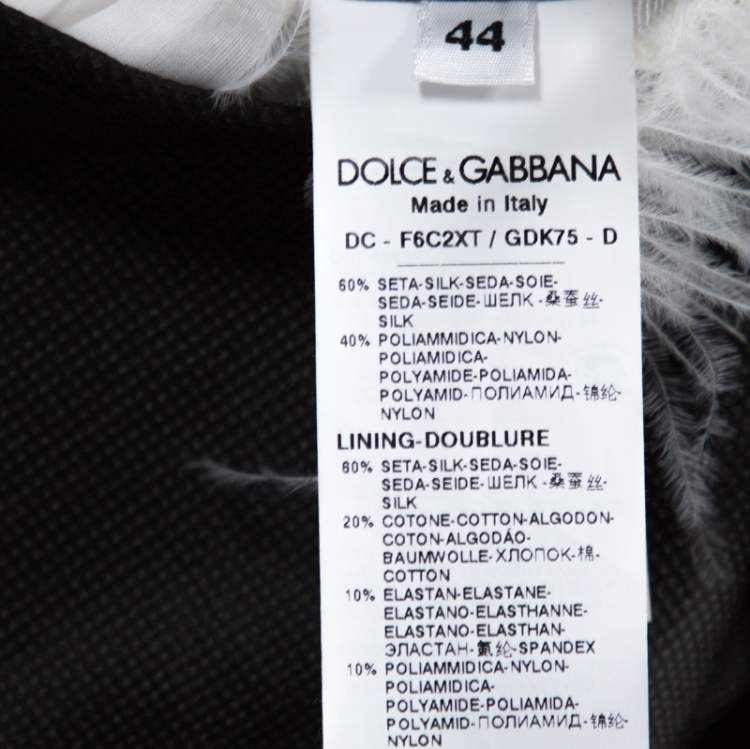 Pre Owned Dolce & Gabbana Off White Silk Feather Trim Ruffle Detail Gown M