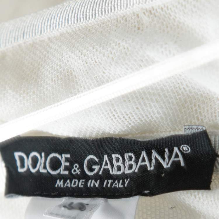 Pre Owned Dolce & Gabbana Off White Silk Feather Trim Ruffle Detail Gown M